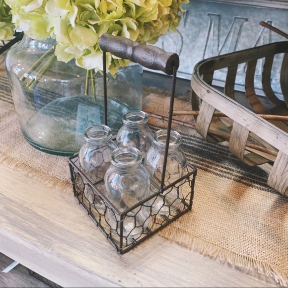 Other - LAST ONE! FOUR PIECE SMALL GLASS BOTTLES/BASKET